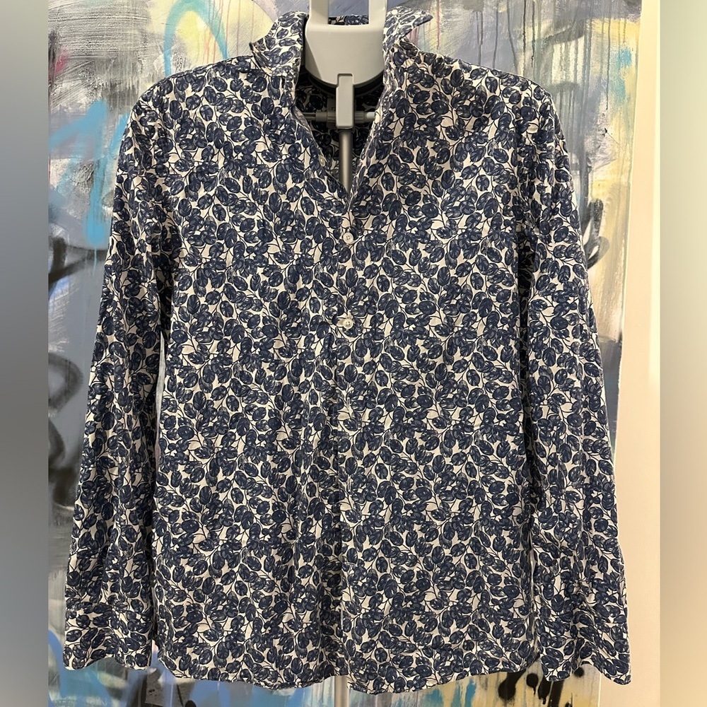 Zara Blue and White Leaf Print Shirt